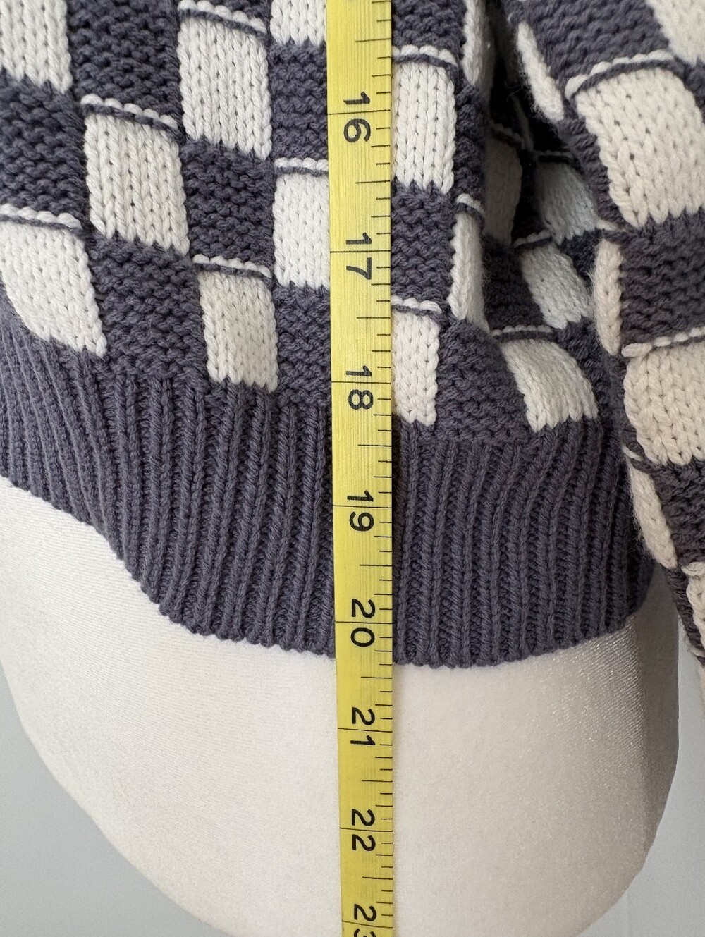 Sincerely Jule NWT Blue Grey And White Checkerbiard Kinit Cardigan L - Picture 7 of 11